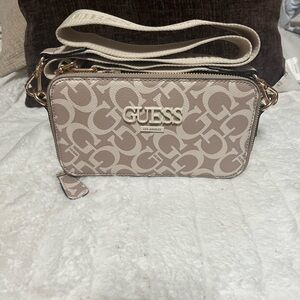 GUESS Logo Leather Patterned Beige Crossbody Bag